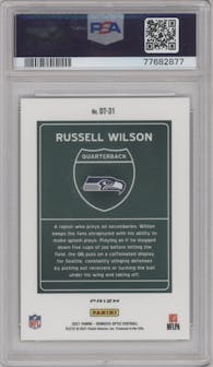 Russell Wilson from the 2021 Panini Donruss Optic set graded by PSA and given an overall grade of 9.