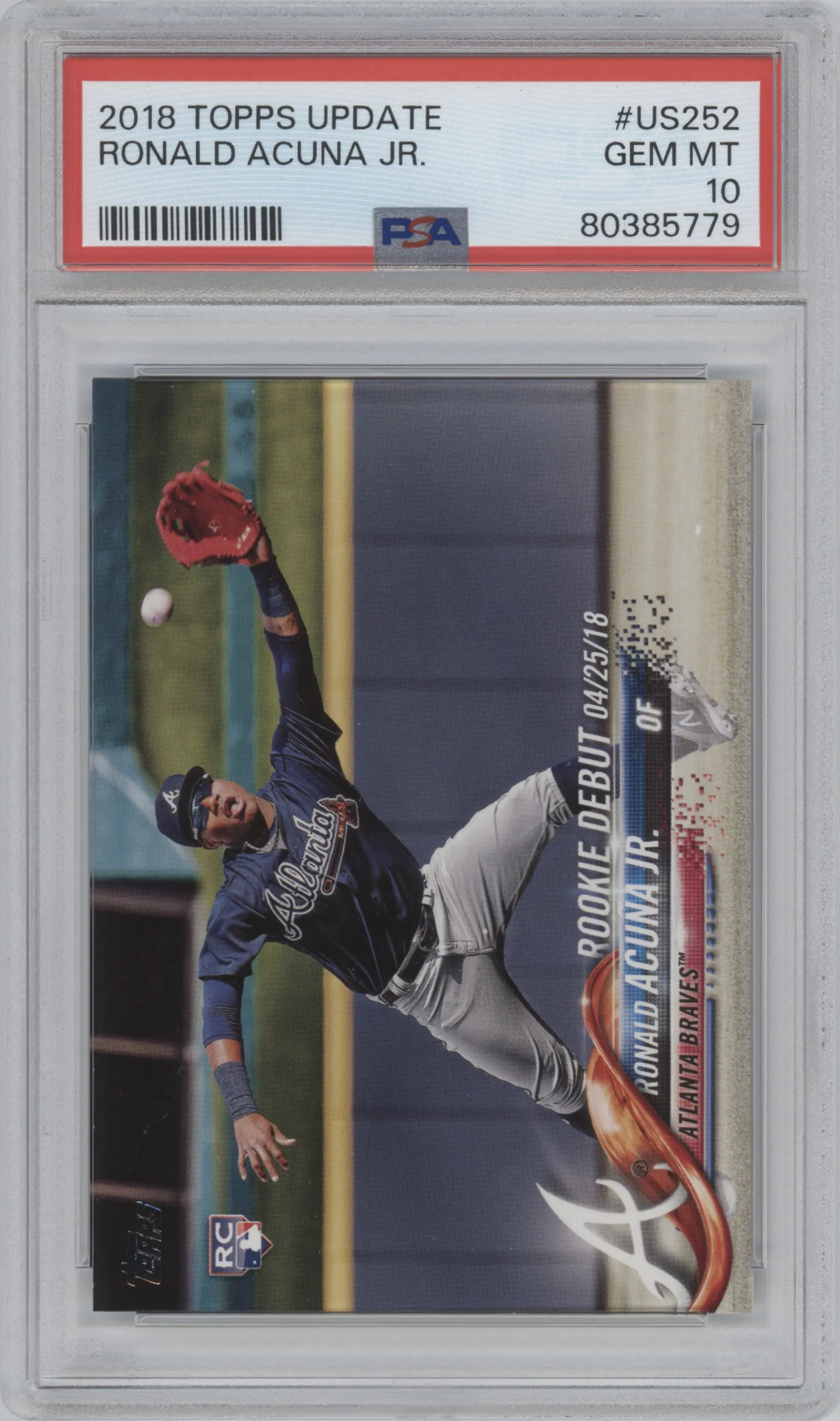 Ronald Acuna Jr. from the 2018 Topps Update set graded by PSA and given an overall grade of 10.