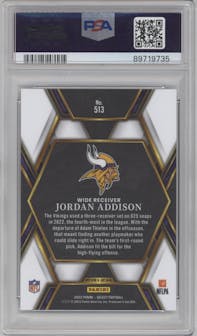Jordan Addison from the 2022 Panini Select set graded by PSA and given an overall grade of 10.