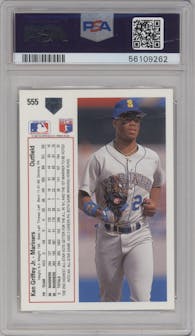 Ken Griffey Jr. from the 1991 Upper Deck set graded by PSA and given an overall grade of 10.