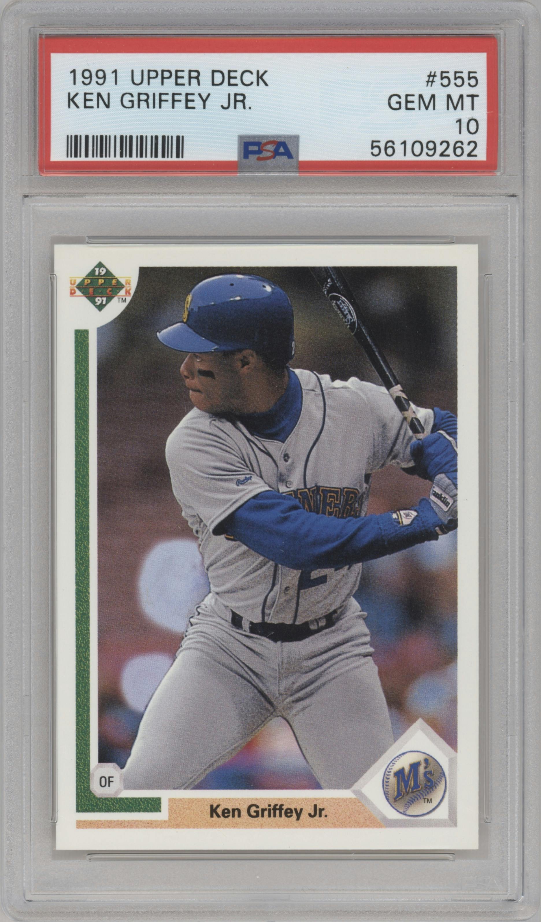 Ken Griffey Jr. from the 1991 Upper Deck set graded by PSA and given an overall grade of 10.