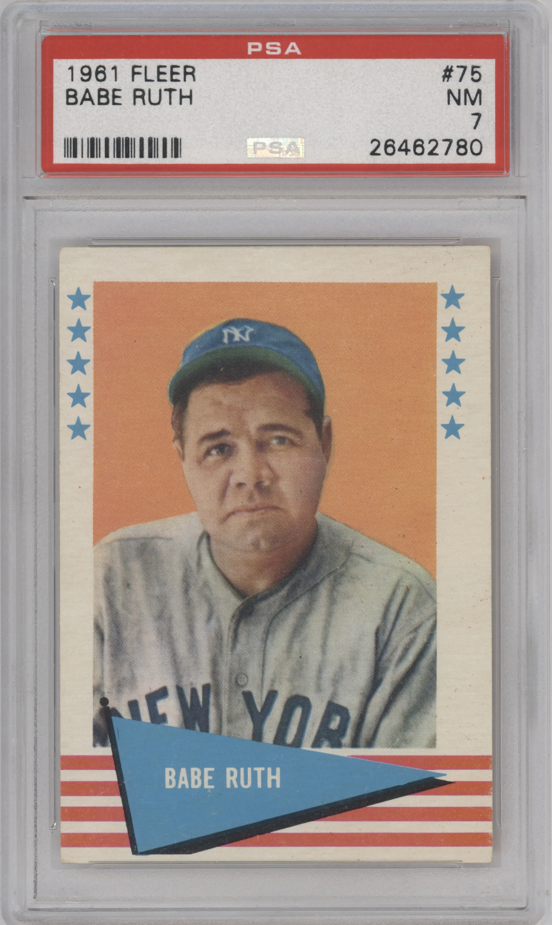 Babe Ruth from the 1961 Fleer set graded by PSA and given an overall grade of 7.