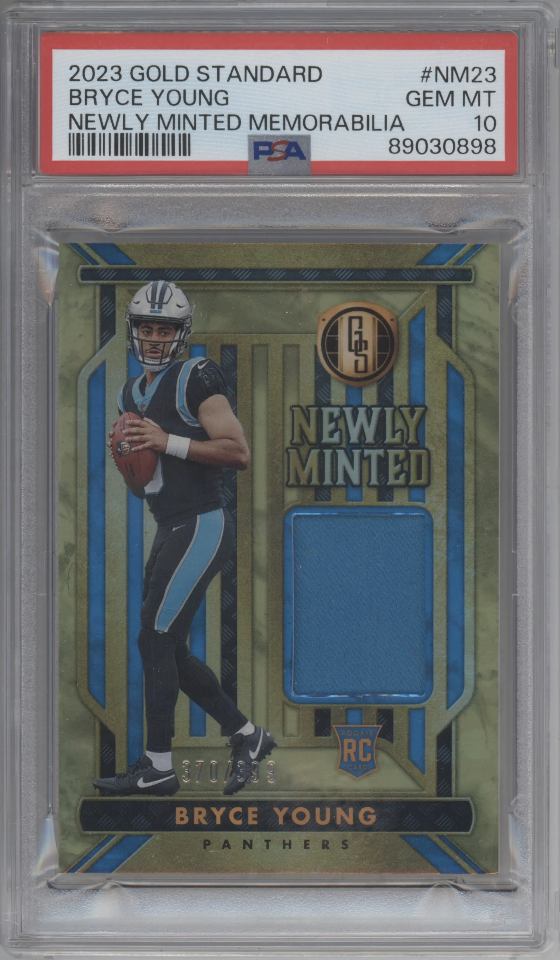 Bryce Young from the 2023 Panini Gold Standard set graded by PSA and given an overall grade of 10.