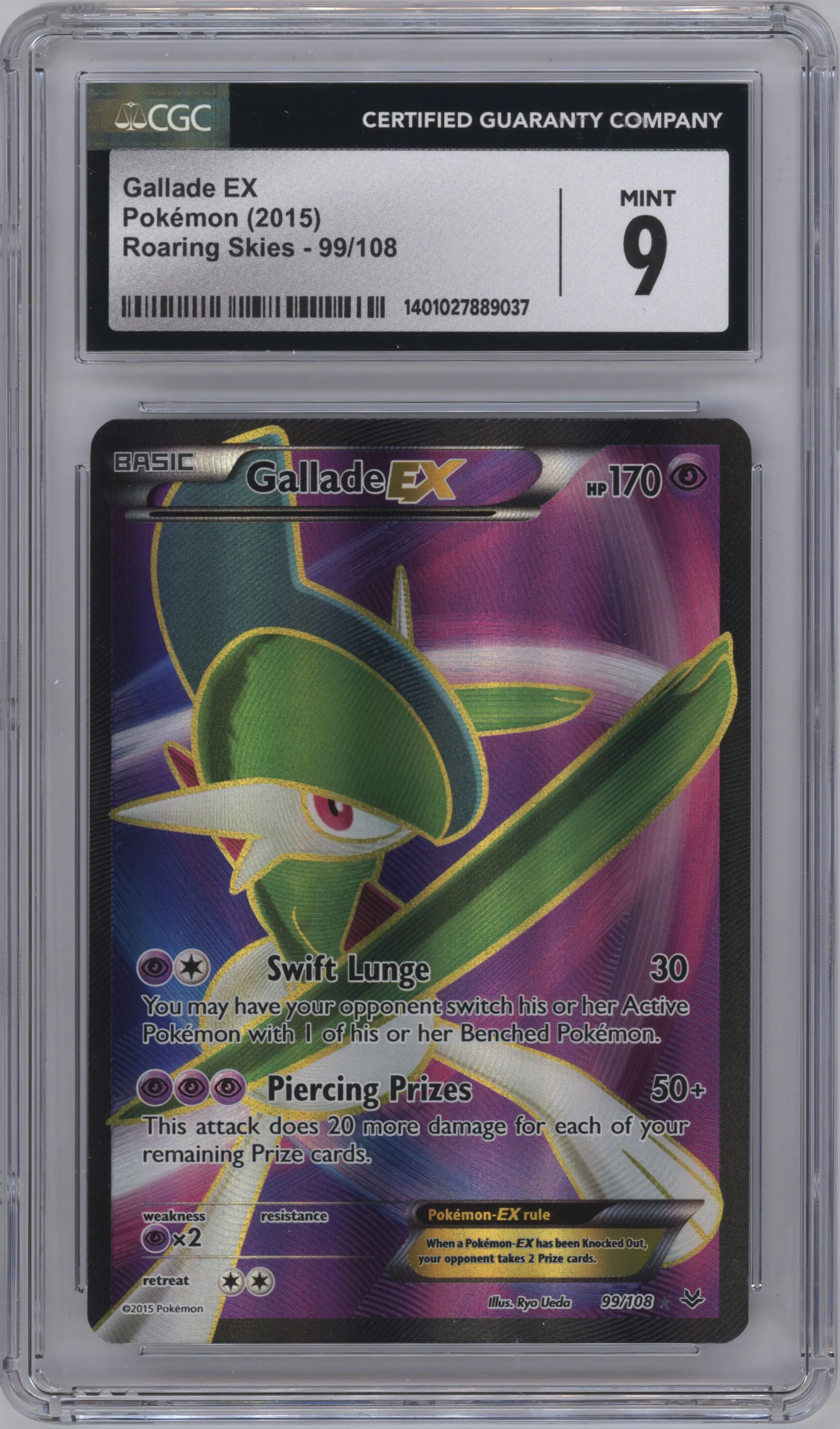 Gallade EX from the 2015 Pokemon XY set graded by CSG and given an overall grade of 9.