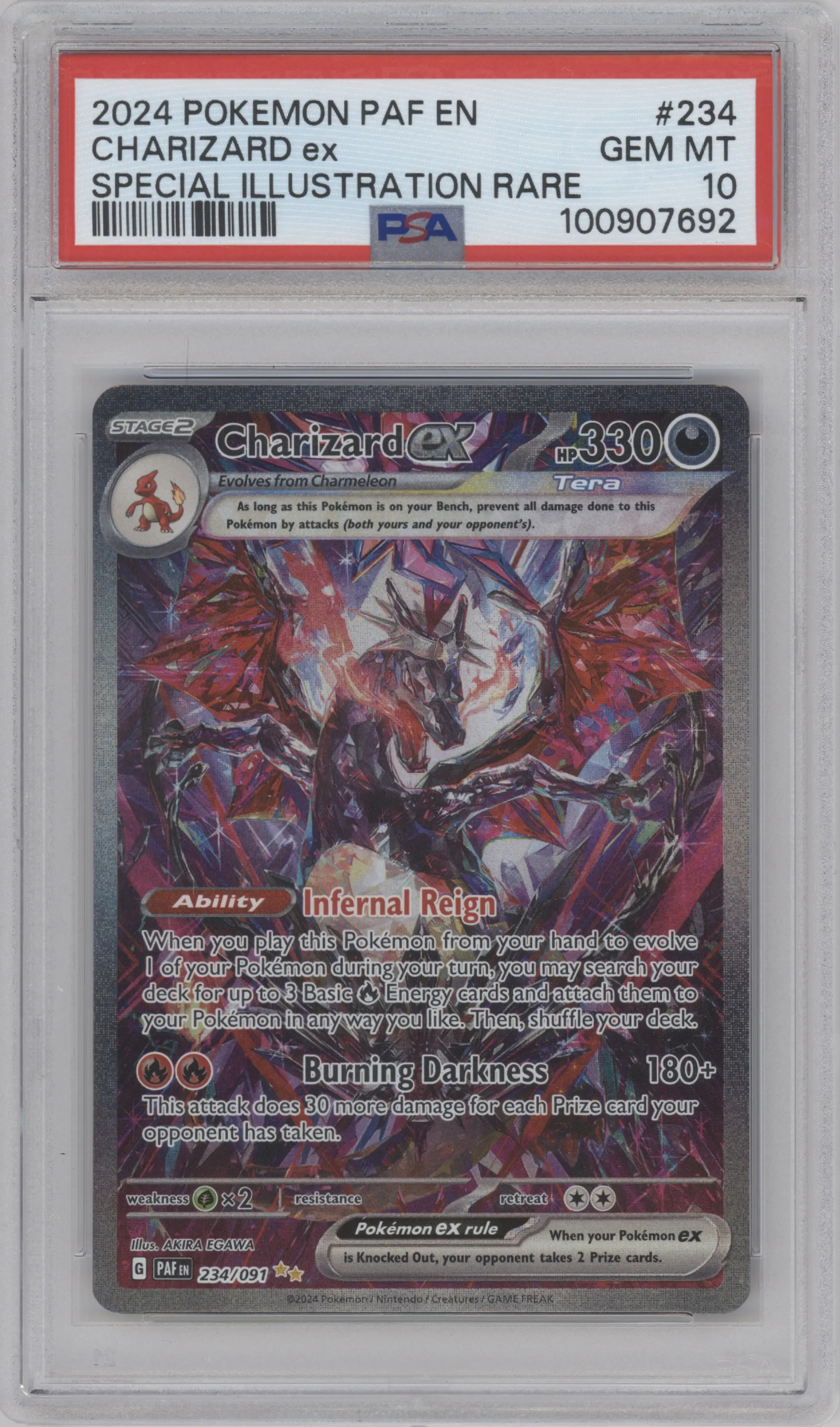 Charizard ex from the 2024 Pokemon SV set graded by PSA and given an overall grade of 10.