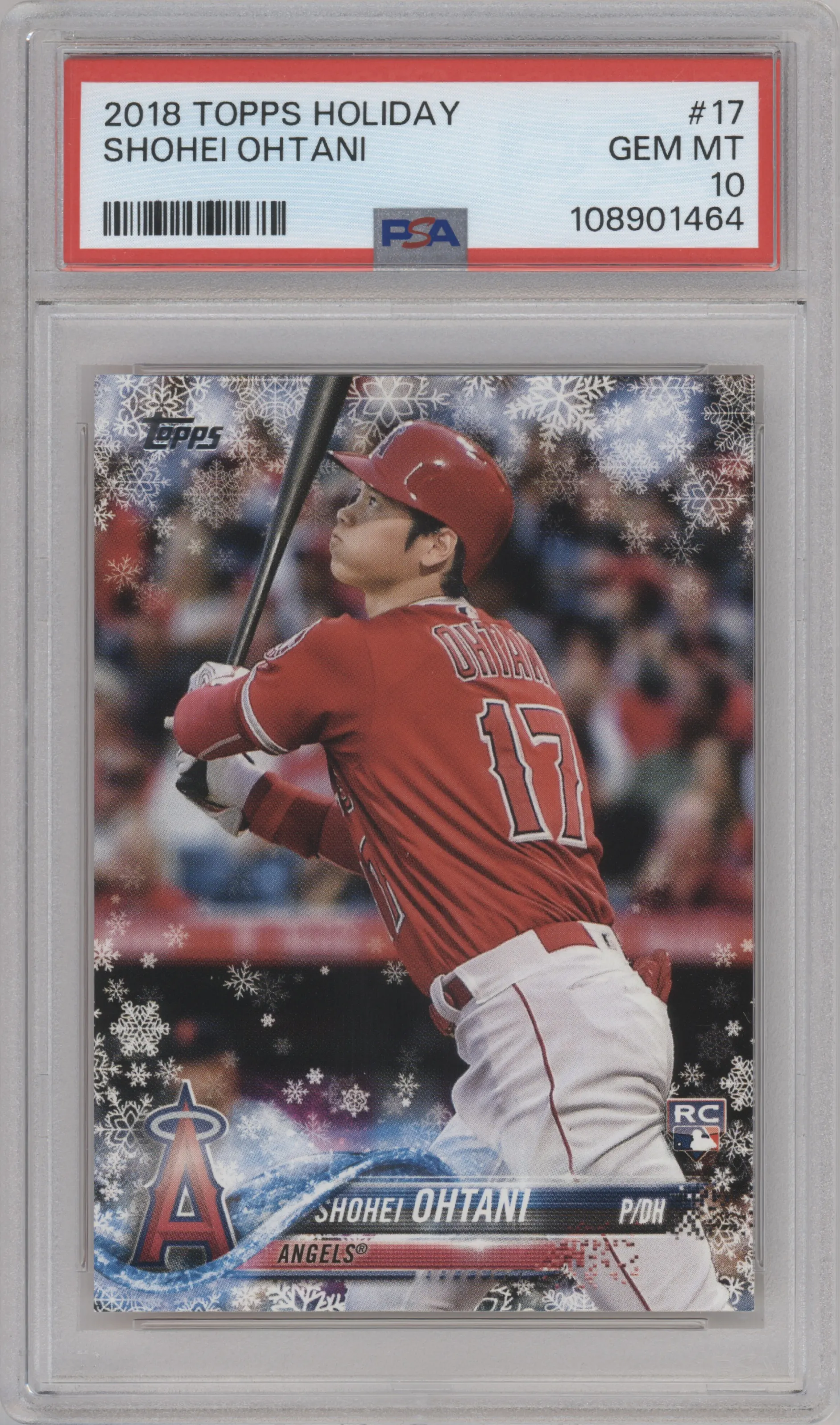 Shohei Ohtani from the 2018 Topps Holiday set graded by PSA and given an overall grade of 10.