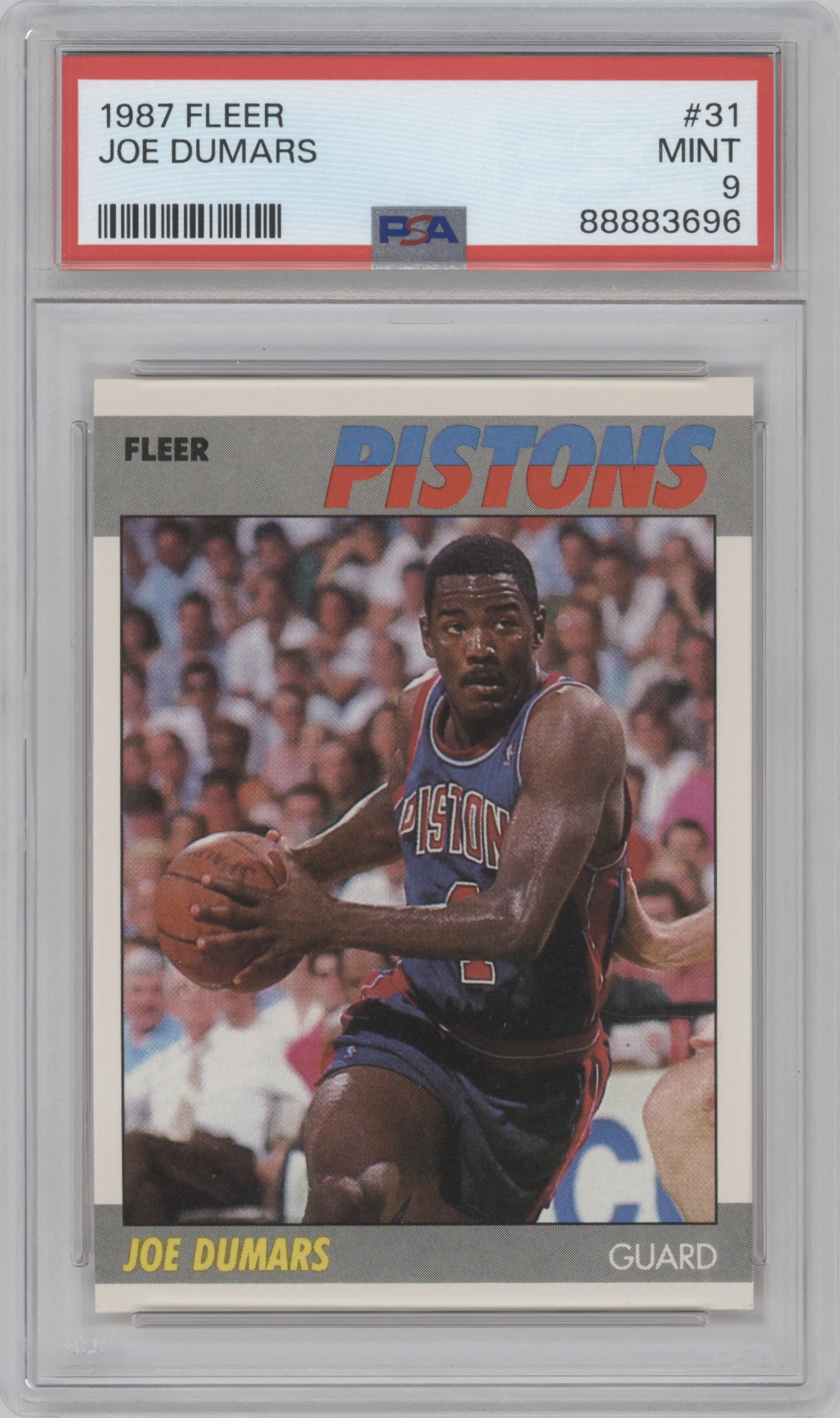 Joe Dumars from the 1987-88 Fleer set graded by PSA and given an overall grade of 9.