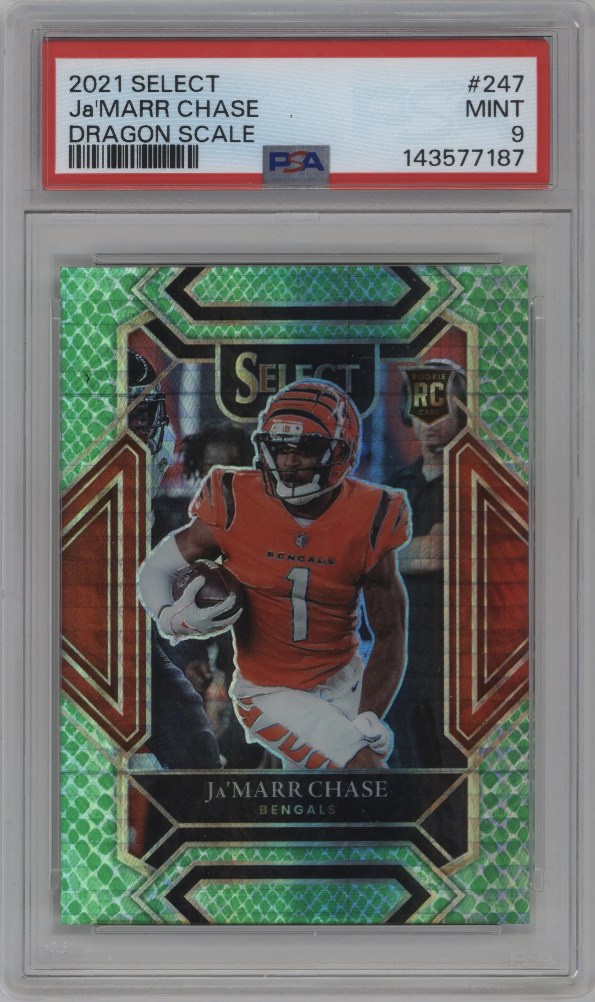 2021 Panini Select Club Lvl. Ja'Marr Chase Dragon Scale #247 PSA 9