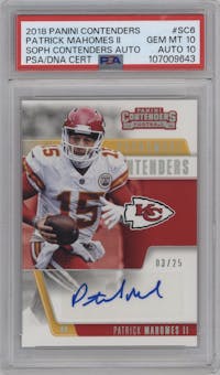 Patrick Mahomes II from the 2018 Panini Contenders set graded by PSA and given an overall grade of 10.