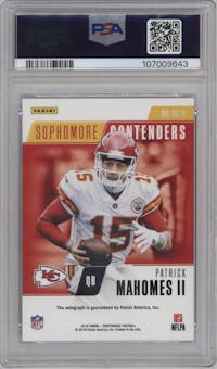 Patrick Mahomes II from the 2018 Panini Contenders set graded by PSA and given an overall grade of 10.