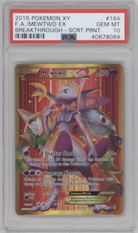 Mewtwo EX from the 2015 Pokemon XY set graded by PSA and given an overall grade of 10.