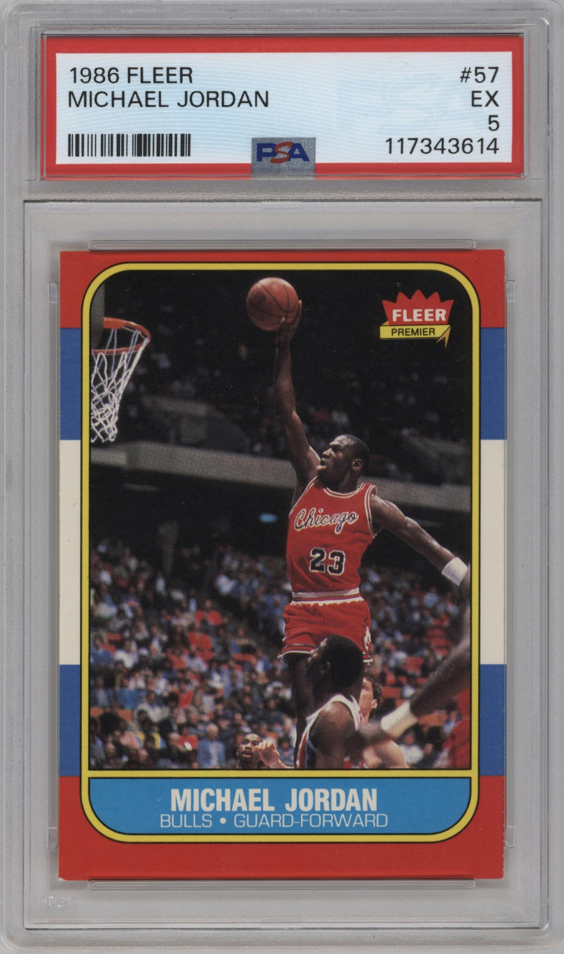 Michael Jordan from the 1986-87 Fleer set graded by PSA and given an overall grade of 5.