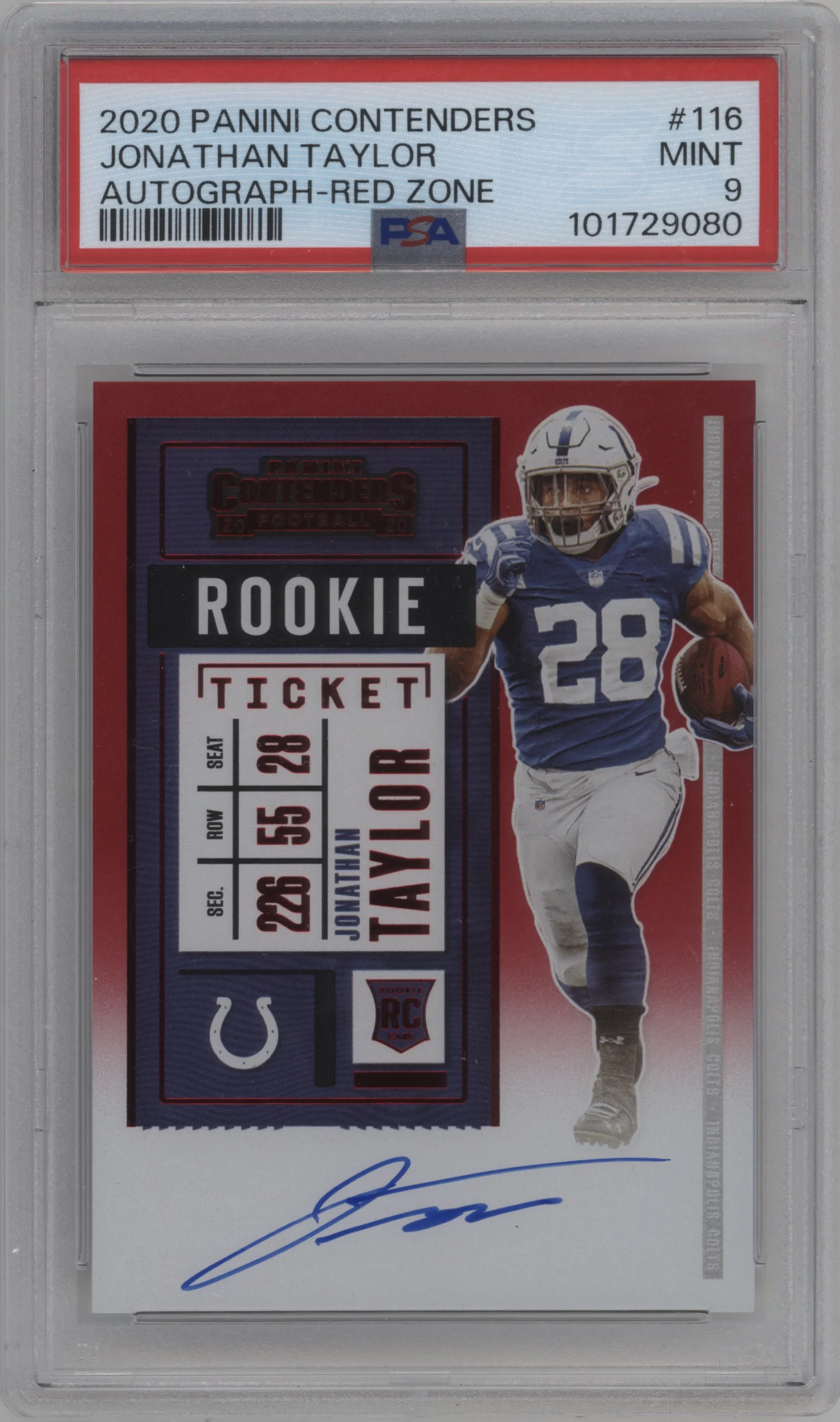 2020 Panini Contenders Rke.Tkt.RPS Jonathan Taylor Red Zone #116 PSA 9