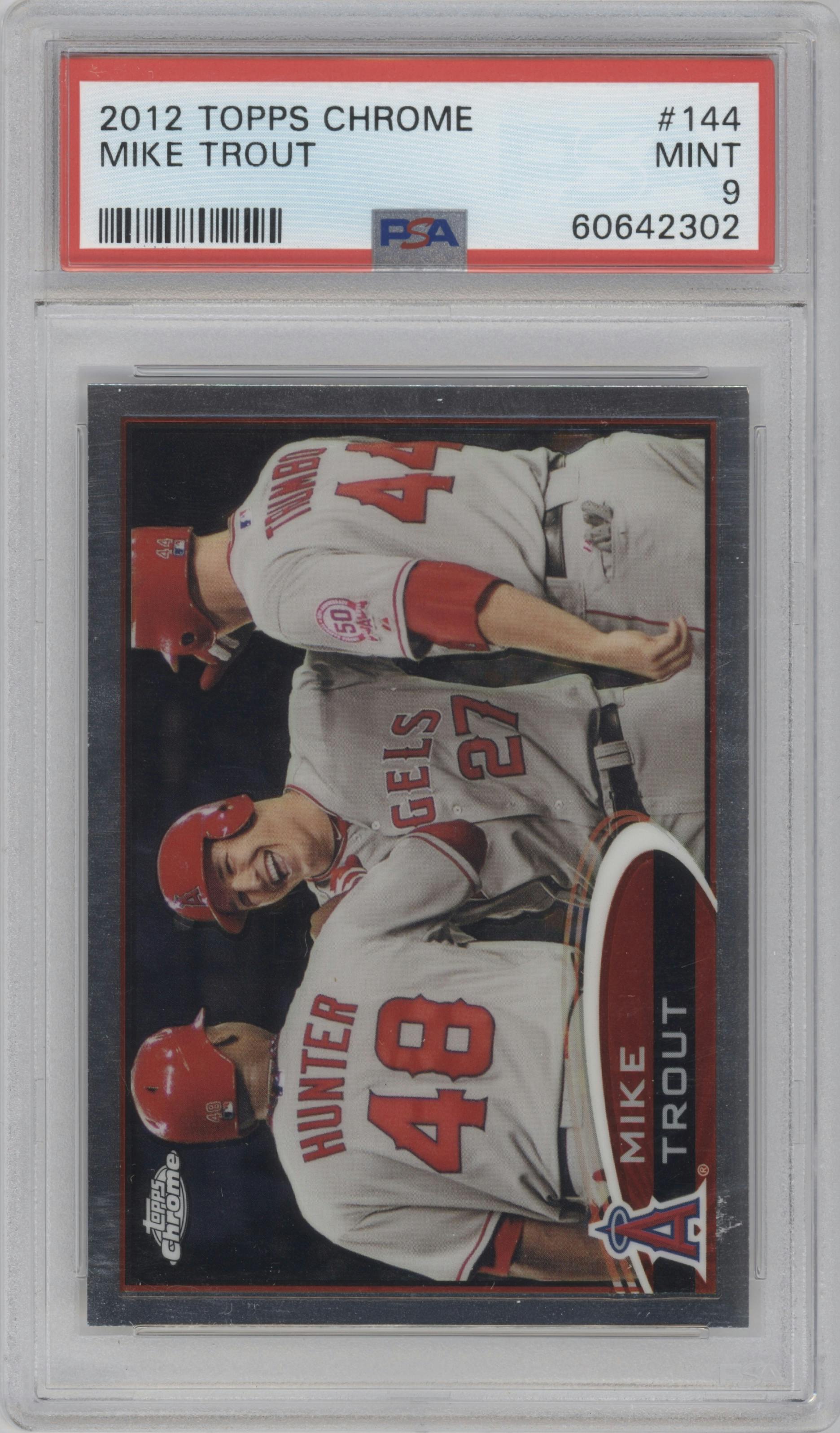 Mike Trout from the 2012 Topps Chrome set graded by PSA and given an overall grade of 9.