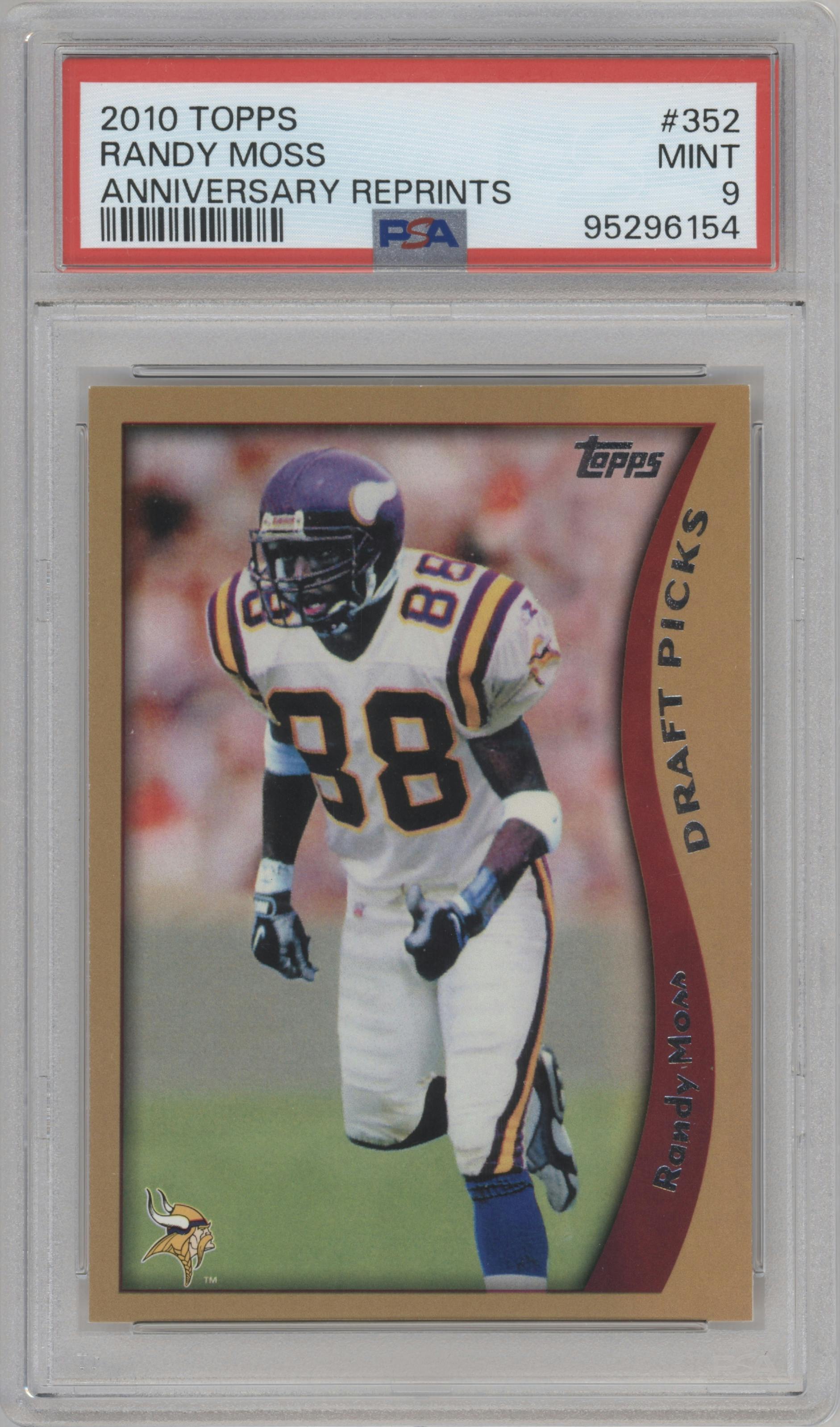 Randy Moss from the 2010 Topps set graded by PSA and given an overall grade of 9.