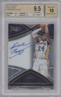 Kobe Bryant from the 2015-16 Panini Select  set graded by Beckett and given an overall grade of 9.5.