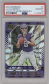 J.J. McCarthy from the 2024 Donruss set graded by PSA and given an overall grade of 10.