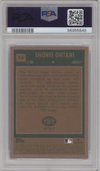 Shohei Ohtani from the 2023 Topps Throwback Thursday set graded by PSA and given an overall grade of 10.