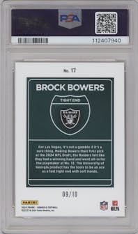 Brock Bowers from the 2024 Donruss set featuring a Gold parallel graded by PSA and given an overall grade of 10.