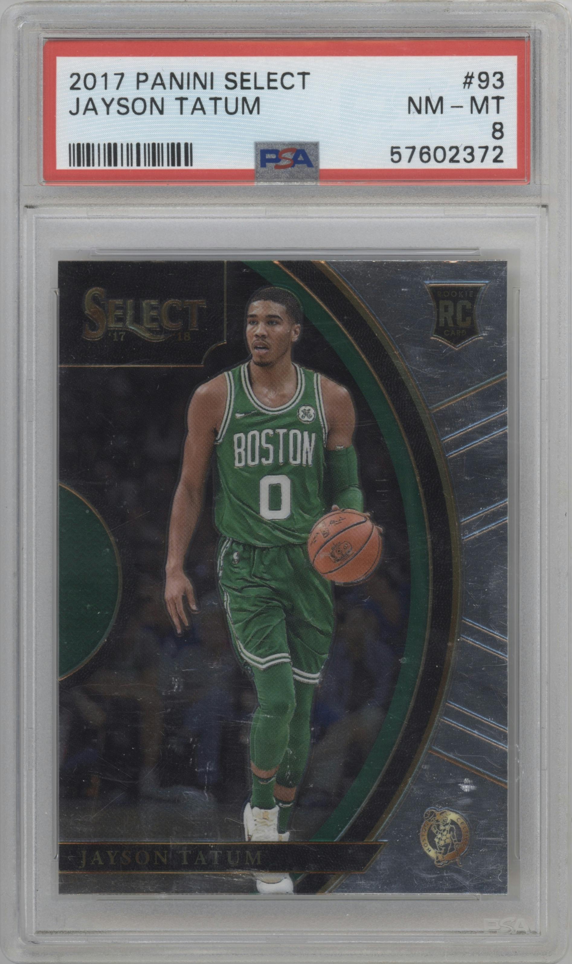 Jayson Tatum from the 2017-18 Panini Select set graded by PSA and given an overall grade of 8.