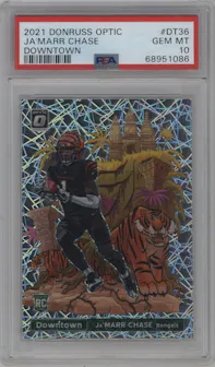 Ja'Marr Chase from the 2021 Panini Donruss Optic set graded by PSA and given an overall grade of 10.