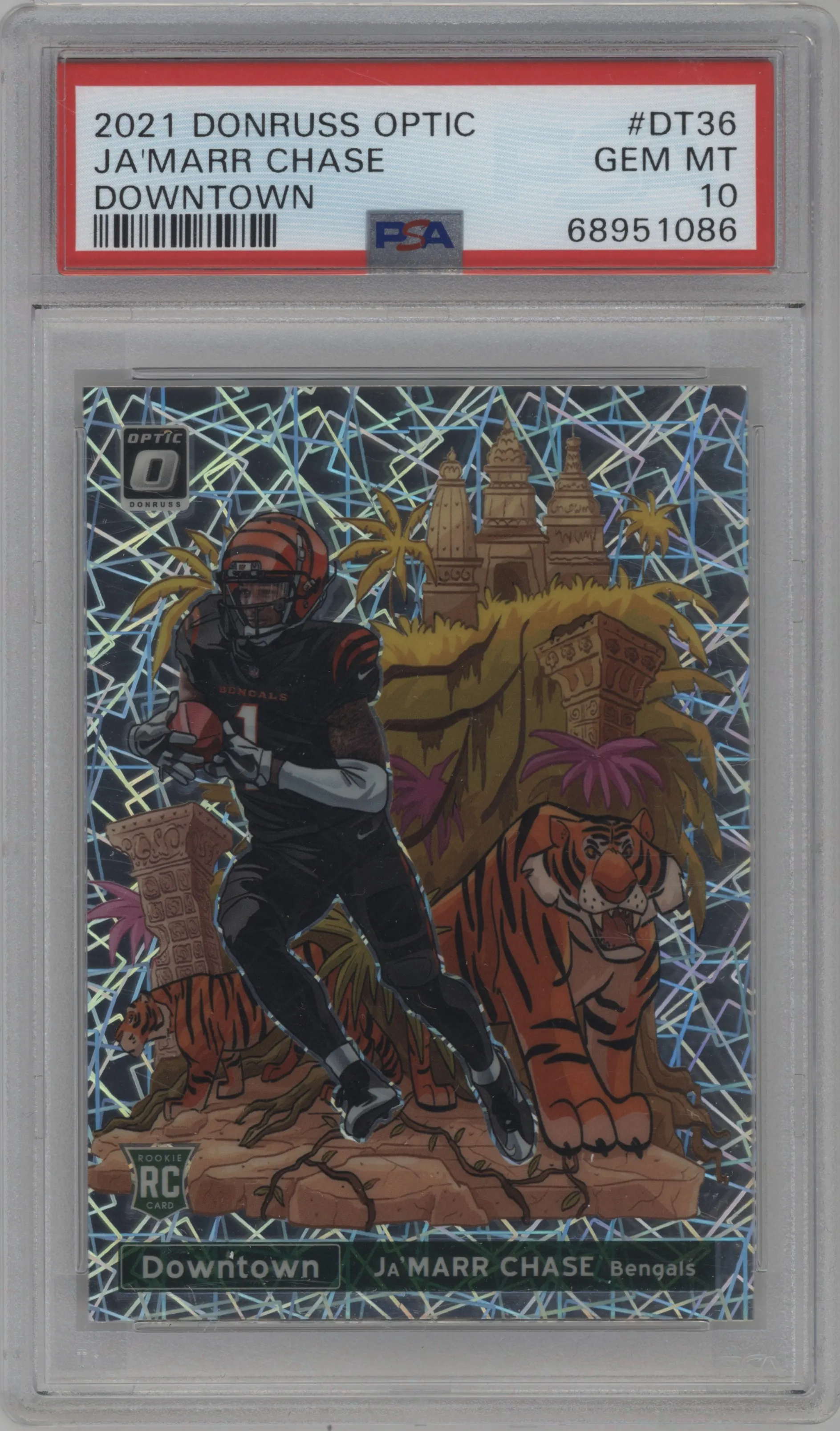 Ja'Marr Chase from the 2021 Panini Donruss Optic set graded by PSA and given an overall grade of 10.