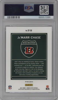 Ja'Marr Chase from the 2021 Panini Donruss Optic set graded by PSA and given an overall grade of 10.