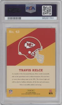 Travis Kelce from the 2013 Score set featuring a Retail parallel graded by PSA and given an overall grade of 10.