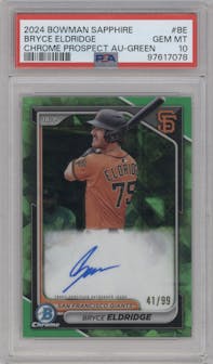 Bryce Eldridge  from the 2024 Bowman Sapphire Edition set featuring a Green parallel graded by PSA and given an overall grade of 10.