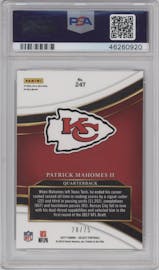 Patrick Mahomes II from the 2017 Panini Select set featuring a Copper Prizm  parallel graded by PSA and given an overall grade of 9.