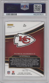 Patrick Mahomes II from the 2017 Panini Select set featuring a Copper Prizm  parallel graded by PSA and given an overall grade of 9.