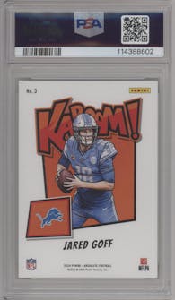 Jared Goff from the 2024 Panini Absolute set graded by PSA and given an overall grade of 9.