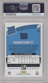 Saquon Barkley from the 2018 Panini Donruss set graded by PSA and given an overall grade of 10.