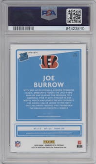 Joe Burrow from the 2020 Panini Donruss Optic set featuring a Hyper Blue  parallel graded by PSA and given an overall grade of 9.
