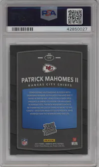 Patrick Mahomes II from the 2017 Panini Donruss Optic set graded by PSA and given an overall grade of 10.