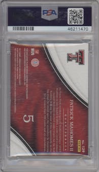 Patrick Mahomes II from the 2017 Panini Immaculate Collection Collegiate set graded by PSA.