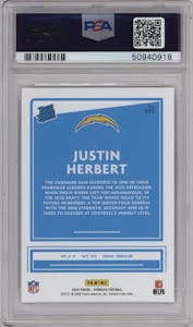 Justin Herbert from the 2020 Panini Donruss set graded by PSA and given an overall grade of 10.