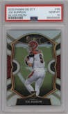 Joe Burrow from the 2020 Panini Select set featuring a Silver Prizm parallel graded by PSA and given an overall grade of 10.