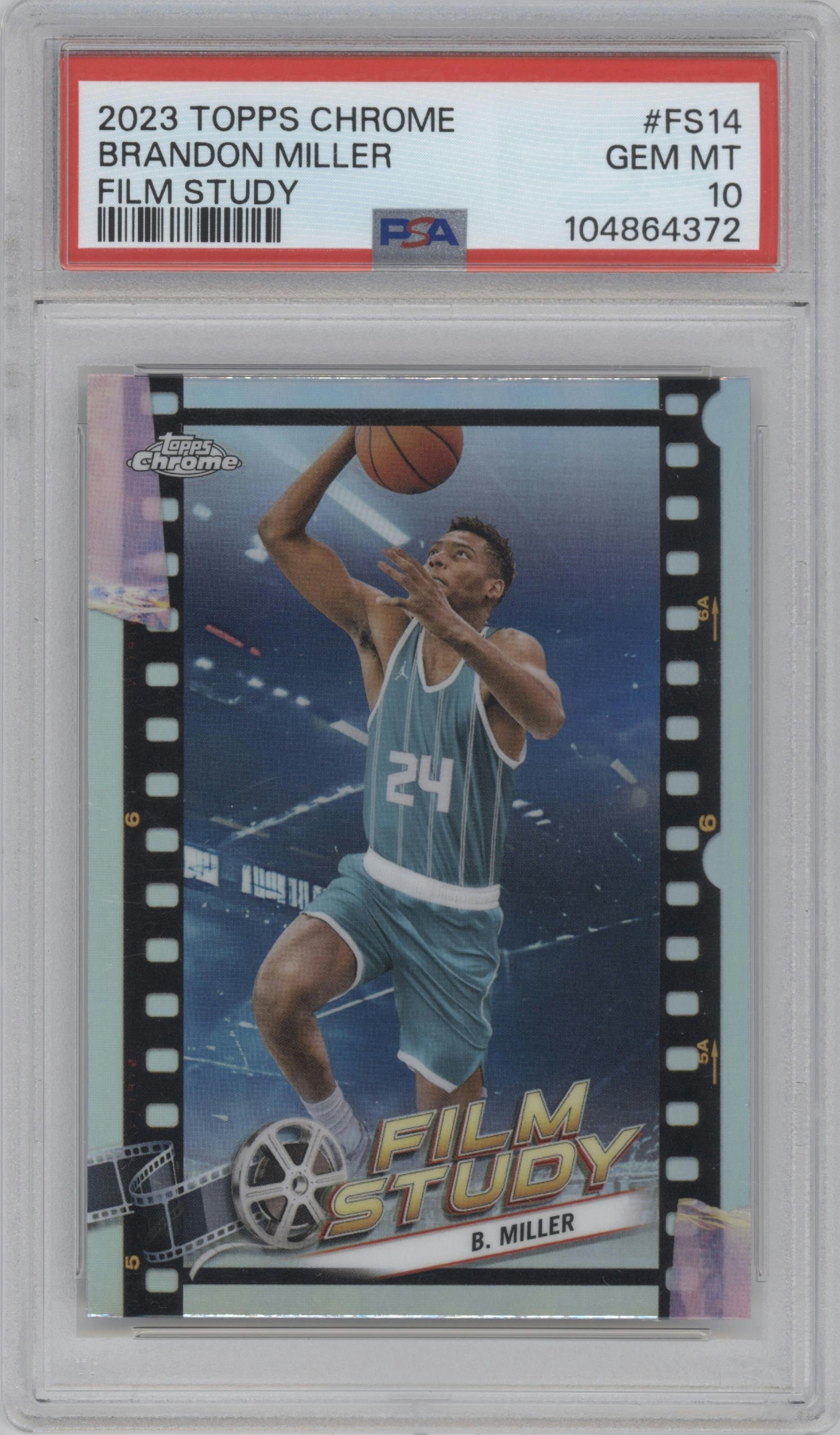 Brandon Miller from the 2023-24 Topps Chrome set graded by PSA and given an overall grade of 10.