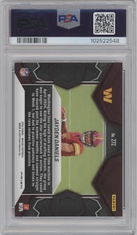 Jayden Daniels from the 2024 Panini Mosaic set featuring a Reactive Blue parallel graded by PSA and given an overall grade of 10.