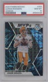 Aaron Rodgers from the 2020 Panini Mosaic set featuring a Genesis parallel graded by PSA and given an overall grade of 10.