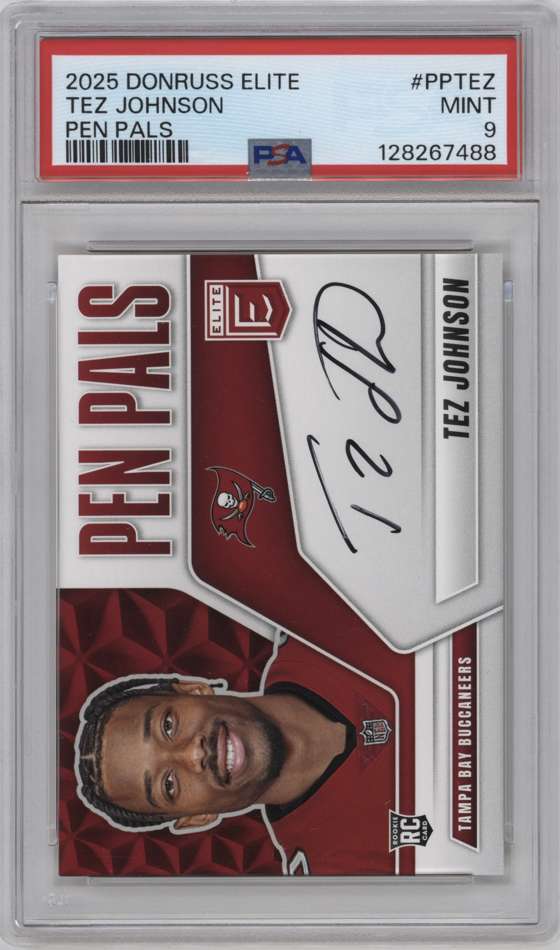 2025 Panini Donruss Elite Pen Pals Tez Johnson #PP-TEZ PSA 9
