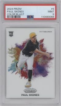 Paul Skenes from the 2024 Panini Prizm set graded by PSA and given an overall grade of 9.