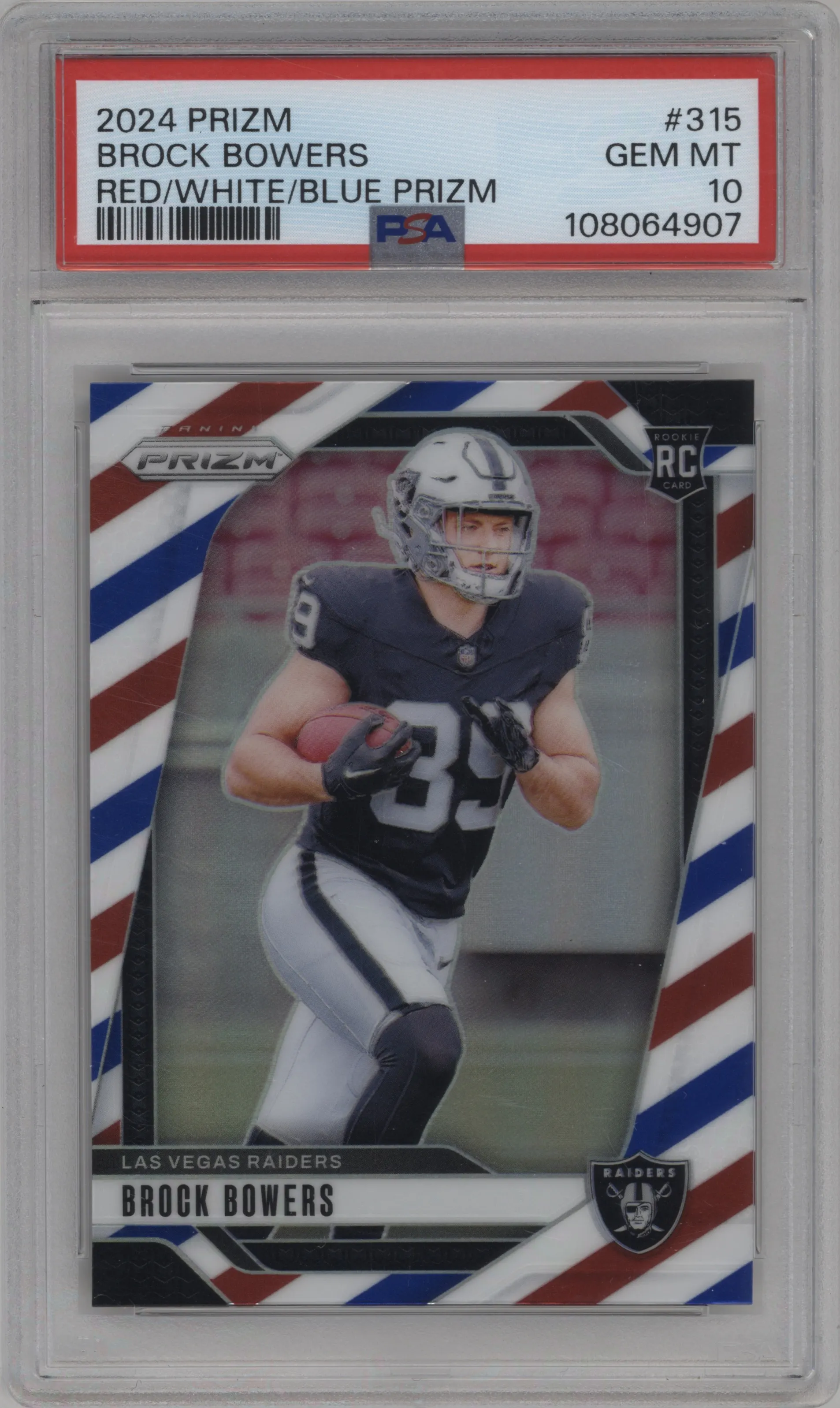 2024 Panini Prizm Brock Bowers Red White Blue Prizm #315 PSA 10