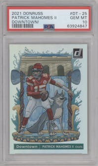Patrick Mahomes II from the 2021 Panini Donruss set graded by PSA and given an overall grade of 10.