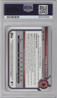 Chase DeLauter from the 2022 Bowman Draft Sapphire Edition set graded by PSA and given an overall grade of 10.
