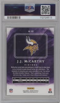 J.J. McCarthy from the 2024 Panini Origins set graded by PSA and given an overall grade of 9.