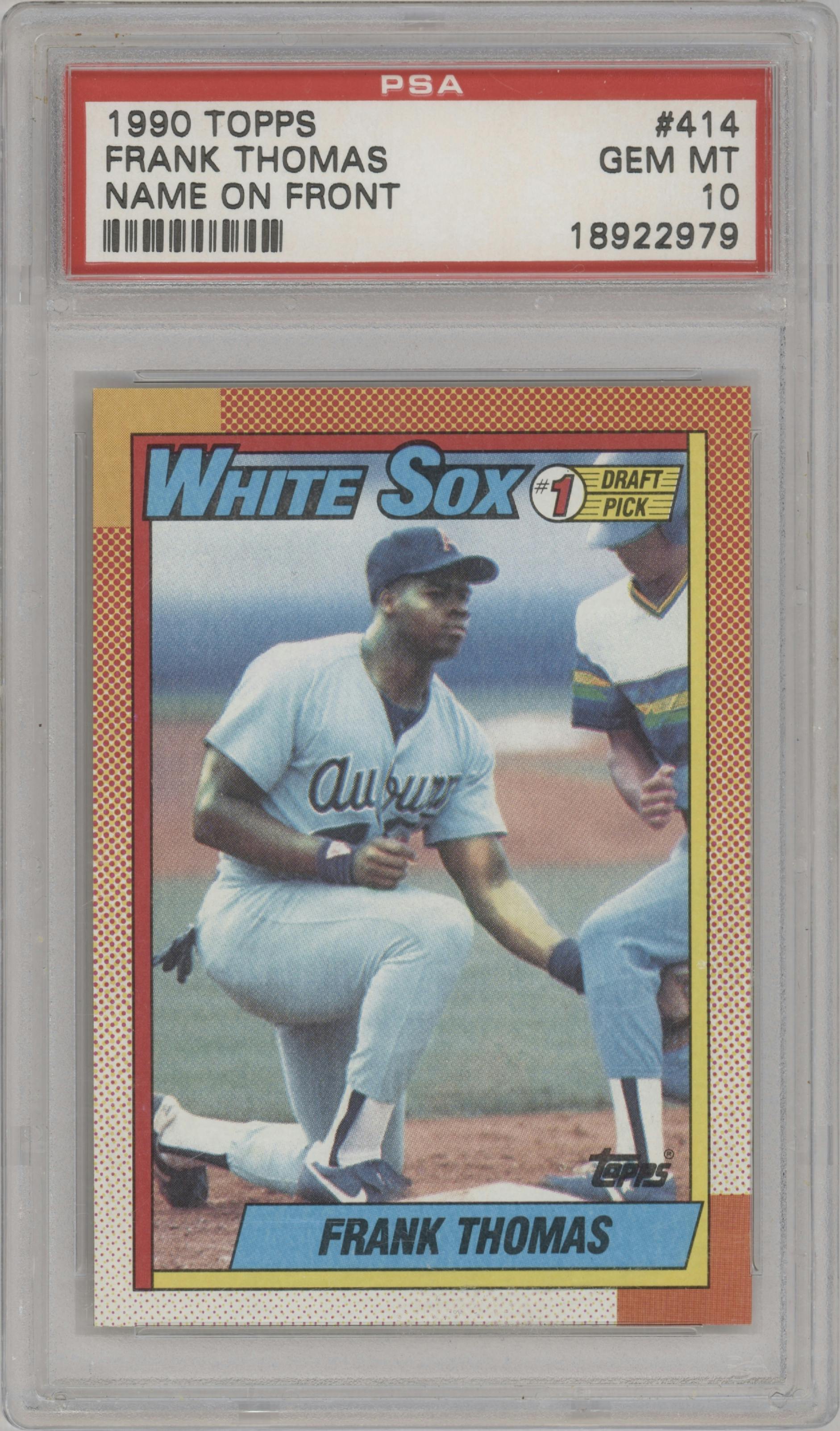 Frank Thomas from the 1990 Topps set featuring a Variation parallel graded by PSA and given an overall grade of 10.