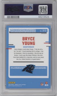 Bryce Young from the 2023 Donruss Optic set featuring a  Purple Shock parallel graded by PSA and given an overall grade of 10.