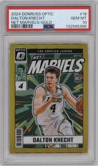Dalton Knecht from the 2024-25 Donruss Optic set featuring a Gold parallel graded by PSA and given an overall grade of 10.